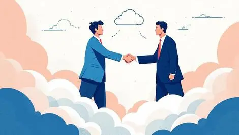 Business people shaking hands cloud partnership collaboration services