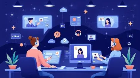 Sleek contact center agents digital avatars cloud ai icons customer service