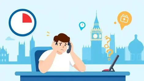 Stressed person waiting on phone near clock uk healthcare government