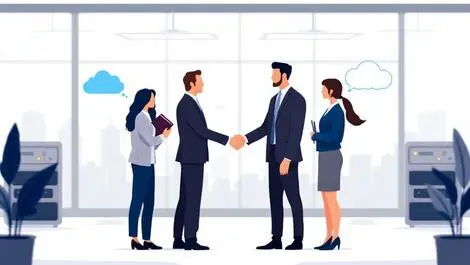 Modern office melbourne business professionals handshake servers clouds