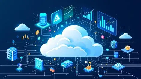 Cloud data infrastructure servers data streams nodes digital charts analytics ai modern business