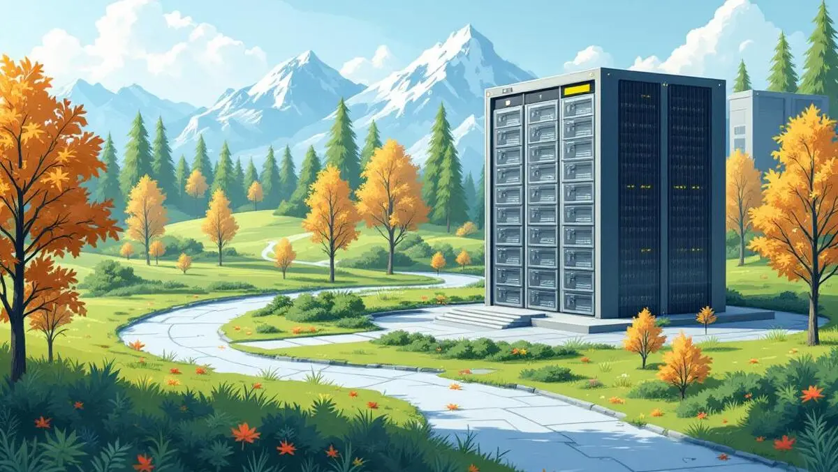 Realistic secure data center building canadian landscape maple trees cybersecurity