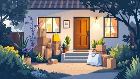Realistic australian home front door delivery boxes shopping bags returns