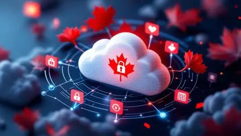 Realistic secure cloud server with canadian maple leaf data protection security