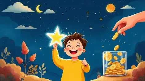 Joyful child holding glowing star australian landscape donation symbols