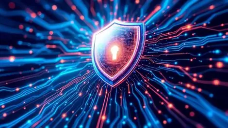 Computer shield protection digital lines ai neural network patterns modern