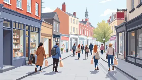 Uk street small independent shops cautious shoppers careful spending