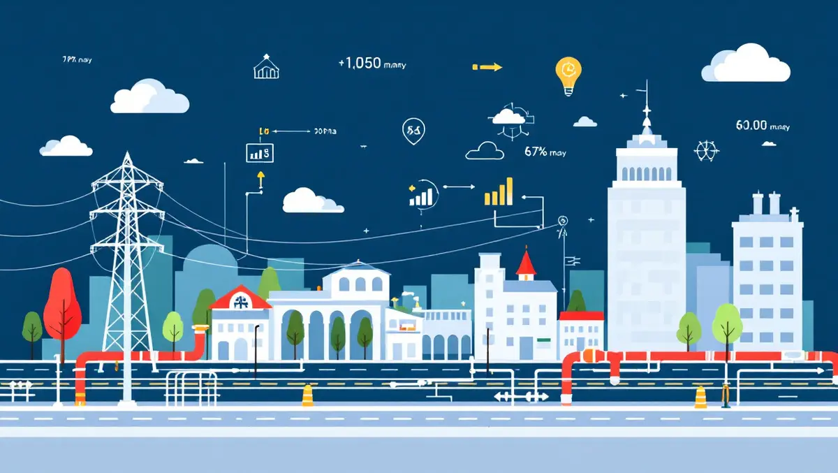 Municipal cityscape utility infrastructure water pipes power lines data flow