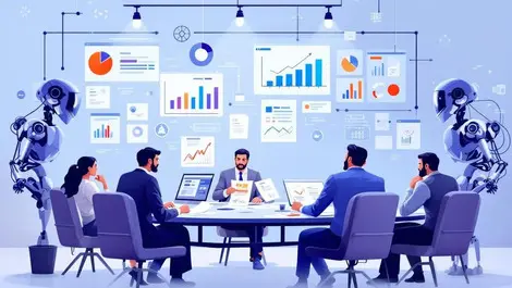 Business executives conference room ai analytics charts risk assessment