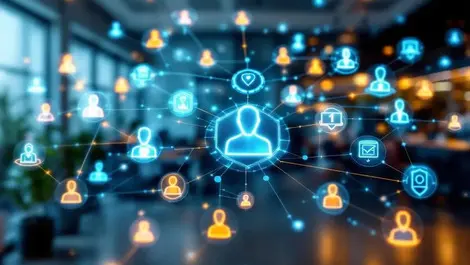 Secure identity management ai integration network human figures shields