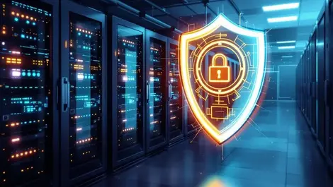 Detailed secure server room computer racks led indicators locked doors