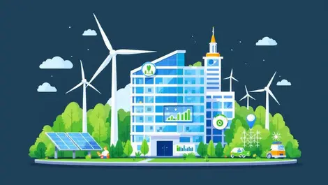 Office building australia new zealand wind turbines solar panels digital dashboard green energy