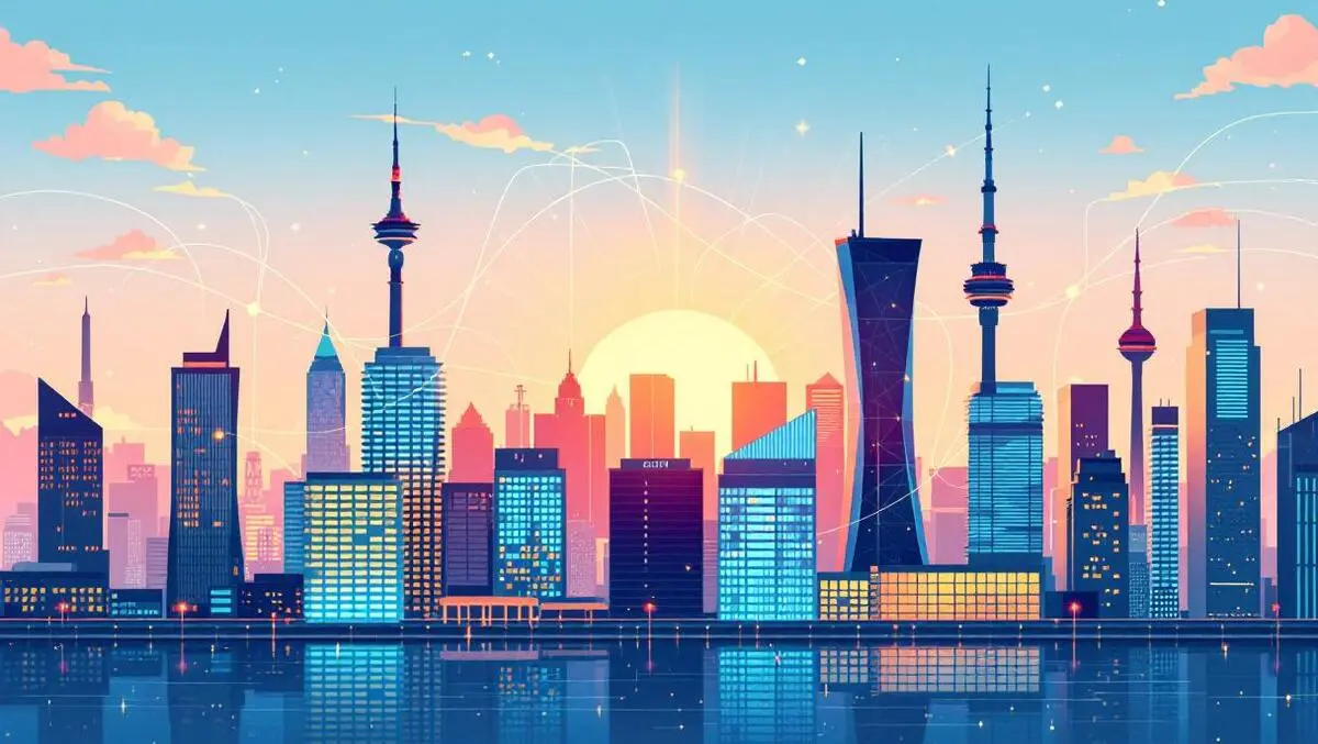 Modern canadian city skyline digital data streams technology transformation