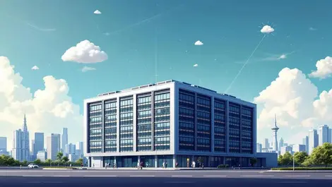 Modern data center building with cooling units solar panels in lagos cityscape