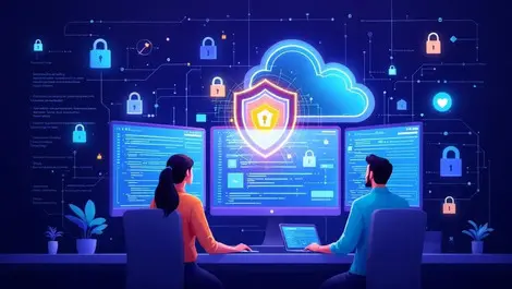 Indian it professionals monitoring digital cloud shield cybersecurity