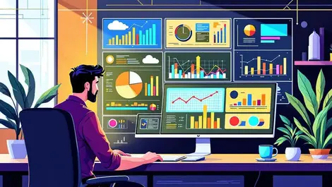 Modern office digital dashboard charts recruiter analyzing data driven hiring