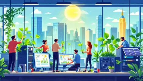 Uk business people installing green plants solar panels eco tech