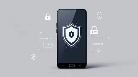 Smartphone secure shield icon with locks passwords encrypted data illustration