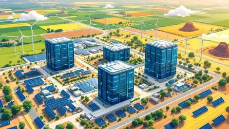 Modern australian data centres with solar panels wind turbines agriculture mining
