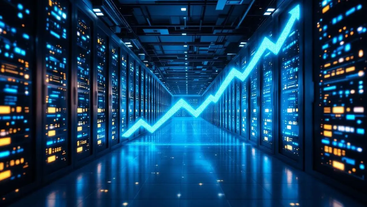 Vast modern ai data center blue lights financial growth graph