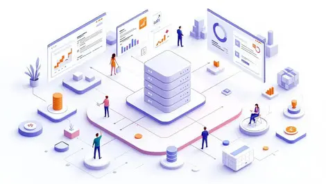 Isometric erp dashboard office procurement supply chain workflows