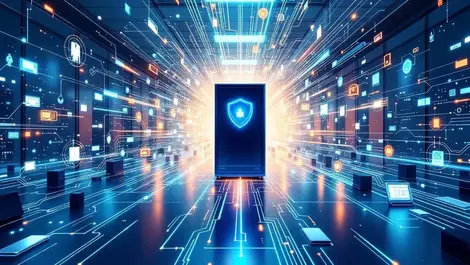 Modern server room firewall shields protecting iot devices secure