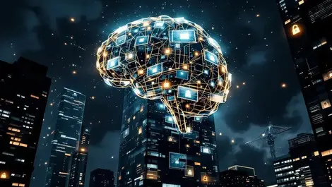 Sydney glass tower night ai brain screens shadow ai locks shields