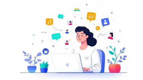 Ai online learning office worker with skill icons and charts