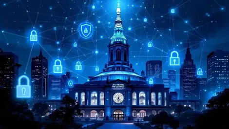 Arts centre melbourne spire cyber defence shields padlocks night