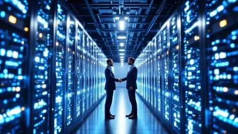 Modern data center ai cloud infrastructure partnership handshake