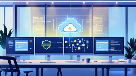 It ops room monitors secure cloud server rack aws diagrams