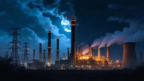 Night power plant partial blackout europe mideast cloud silhouettes