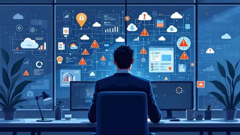 Editorial ciso studying cloud saas dashboards ai security warning symbols incidents
